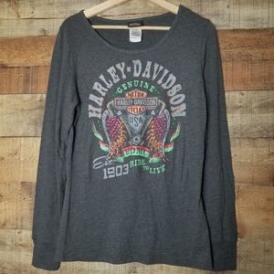 HARLEY DAVIDSON LONG SLEEVE LARGE NEON BIKER GIRL